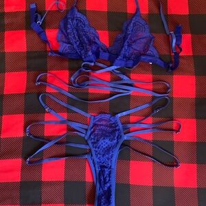Sexy Blue Lace Strappy Lingerie Set